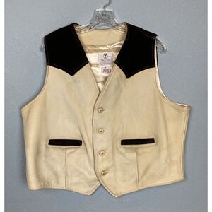 VINTAGE Mid Western Deerskin Vest Mens 46 Cream Leather  Brown Suede USA‎